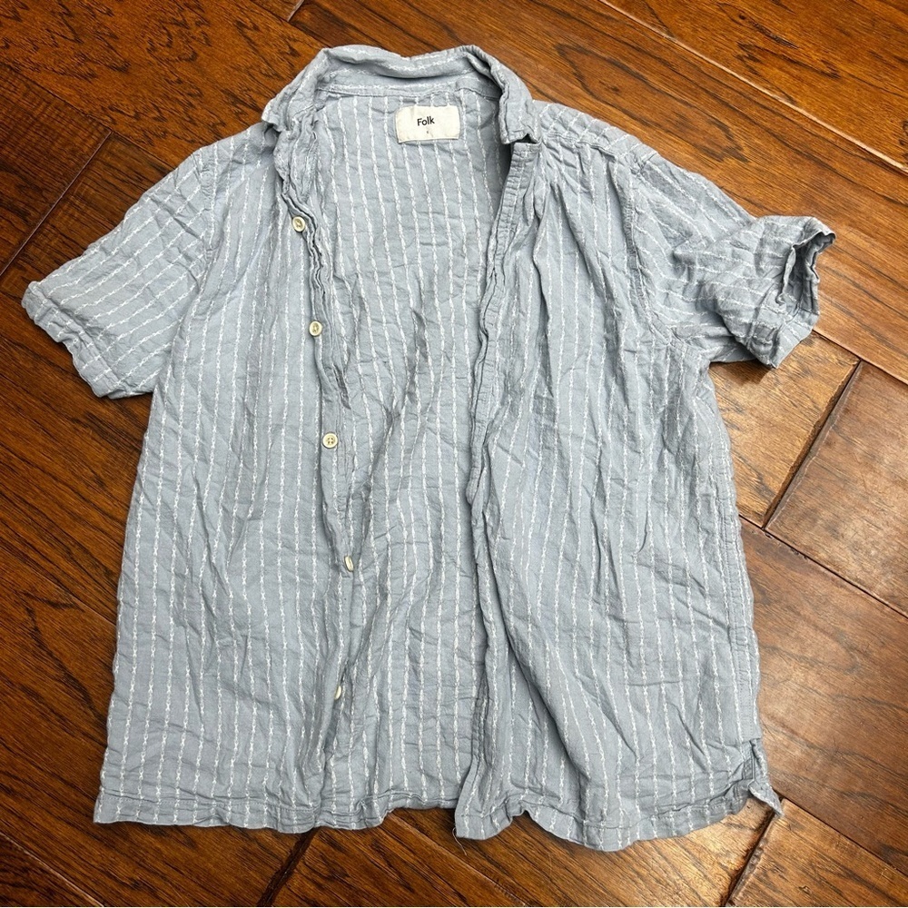 Folk harris cotton linen blend short sleeve Button Down Shirt